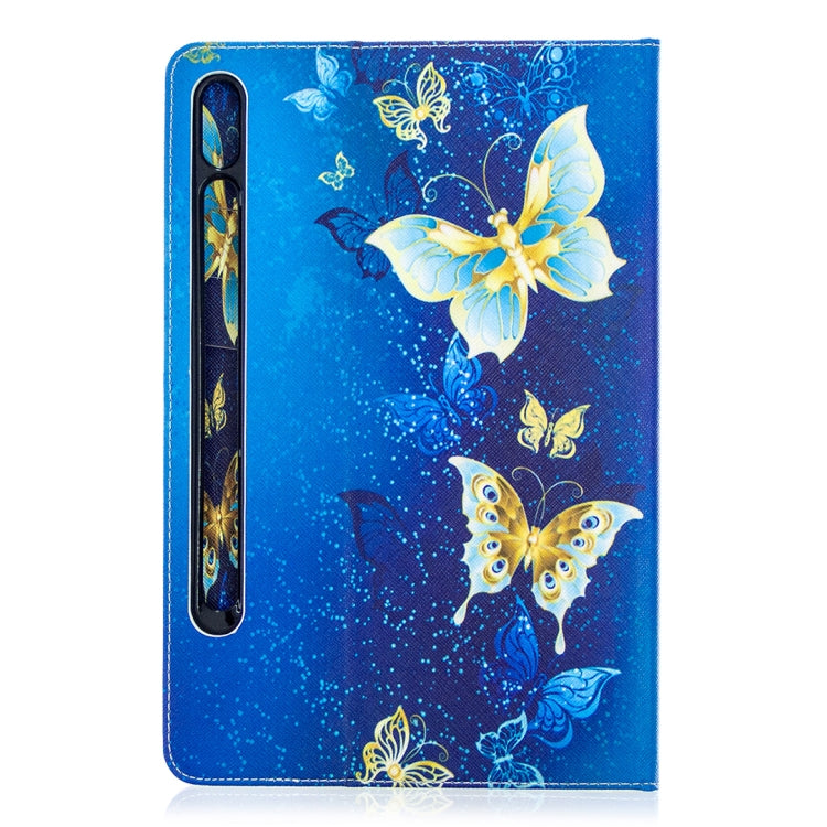 For Samsung Galaxy Tab S8 / Galaxy Tab S7 T870 Colored Drawing Pattern Horizontal Flip Leather Case with Holder & Card Slots & Wallet(Golden Butterfly) by buy2fix
