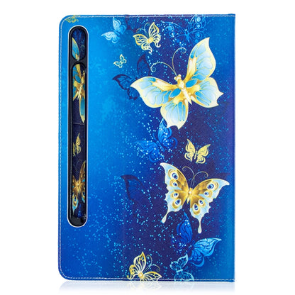 For Samsung Galaxy Tab S8 / Galaxy Tab S7 T870 Colored Drawing Pattern Horizontal Flip Leather Case with Holder & Card Slots & Wallet(Golden Butterfly) by buy2fix