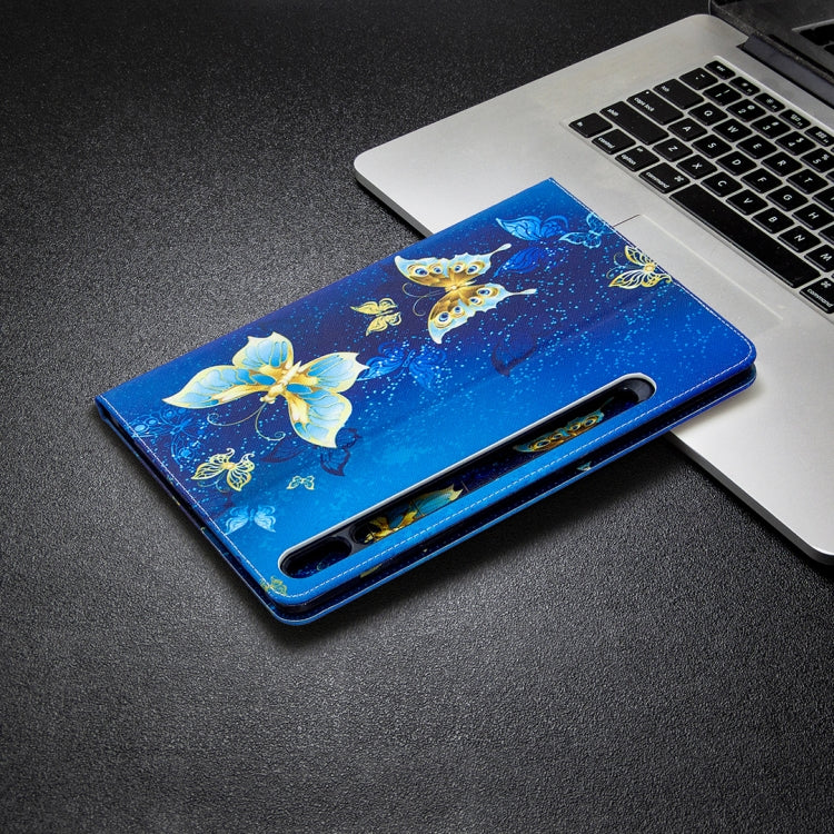 For Samsung Galaxy Tab S8 / Galaxy Tab S7 T870 Colored Drawing Pattern Horizontal Flip Leather Case with Holder & Card Slots & Wallet(Golden Butterfly) by buy2fix