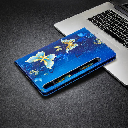 For Samsung Galaxy Tab S8 / Galaxy Tab S7 T870 Colored Drawing Pattern Horizontal Flip Leather Case with Holder & Card Slots & Wallet(Golden Butterfly) by buy2fix