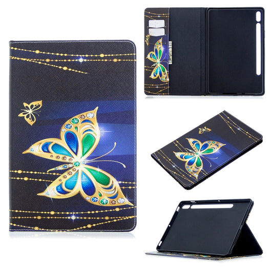 For Samsung Galaxy Tab S8 / Galaxy Tab S7 T870 Colored Drawing Pattern Horizontal Flip Leather Case with Holder & Card Slots & Wallet(Big Butterfly) by buy2fix