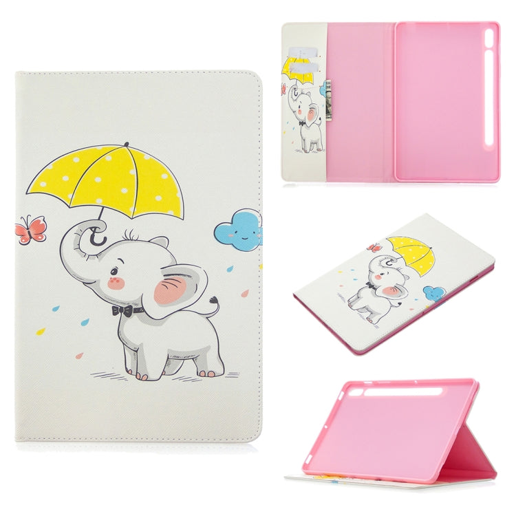 For Samsung Galaxy Tab S8 / Galaxy Tab S7 T870 Colored Drawing Pattern Horizontal Flip Leather Case with Holder & Card Slots & Wallet(Umbrella Elephant) by buy2fix