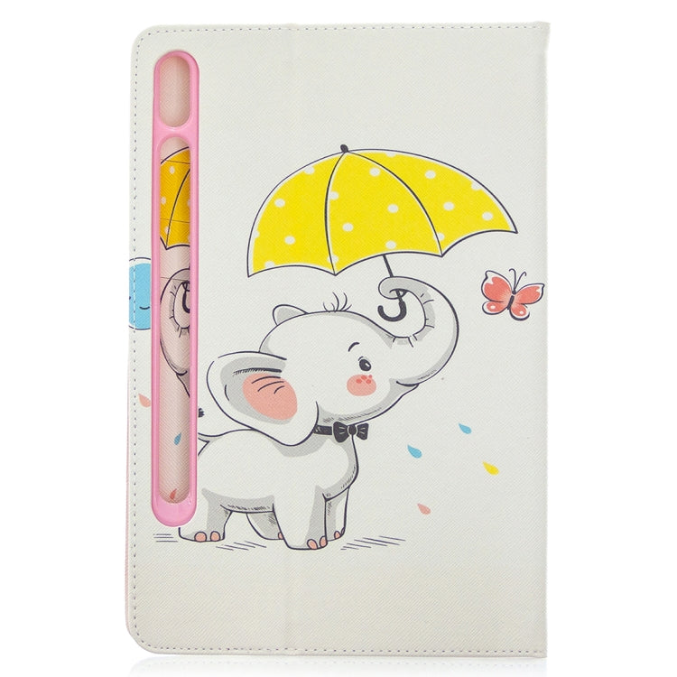 For Samsung Galaxy Tab S8 / Galaxy Tab S7 T870 Colored Drawing Pattern Horizontal Flip Leather Case with Holder & Card Slots & Wallet(Umbrella Elephant) by buy2fix