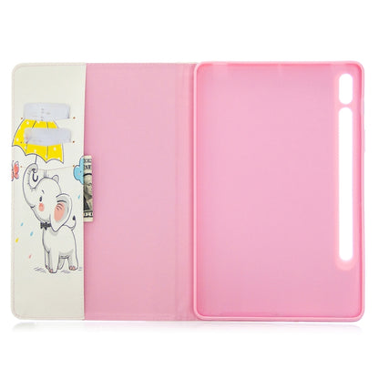 For Samsung Galaxy Tab S8 / Galaxy Tab S7 T870 Colored Drawing Pattern Horizontal Flip Leather Case with Holder & Card Slots & Wallet(Umbrella Elephant) by buy2fix