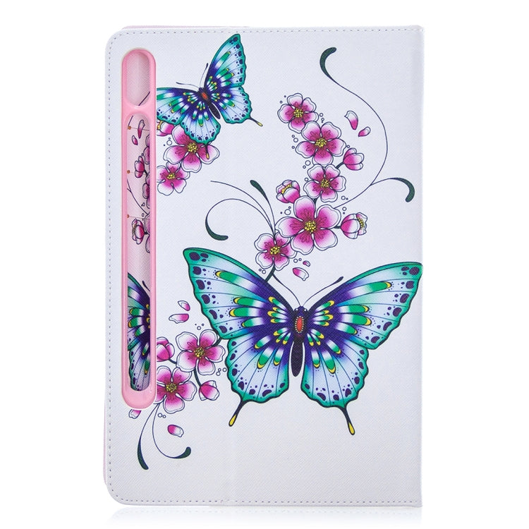 For Samsung Galaxy Tab S8 / Galaxy Tab S7 T870 Colored Drawing Pattern Horizontal Flip Leather Case with Holder & Card Slots & Wallet(Peach Blossom Butterfly) - Galaxy Tab S8 Cases by buy2fix | Online Shopping UK | buy2fix