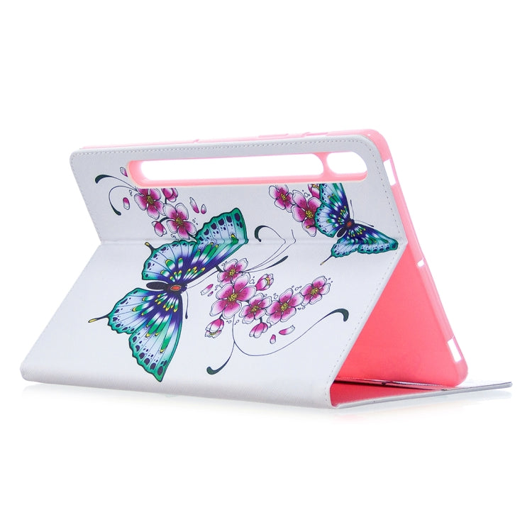 For Samsung Galaxy Tab S8 / Galaxy Tab S7 T870 Colored Drawing Pattern Horizontal Flip Leather Case with Holder & Card Slots & Wallet(Peach Blossom Butterfly) - Galaxy Tab S8 Cases by buy2fix | Online Shopping UK | buy2fix