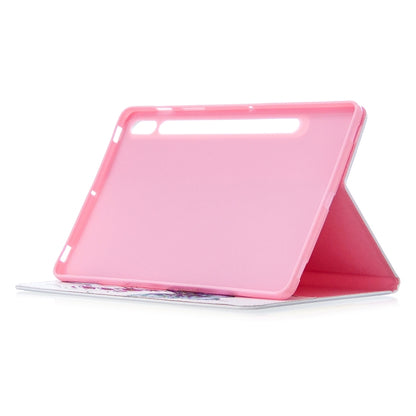 For Samsung Galaxy Tab S8 / Galaxy Tab S7 T870 Colored Drawing Pattern Horizontal Flip Leather Case with Holder & Card Slots & Wallet(Peach Blossom Butterfly) - Galaxy Tab S8 Cases by buy2fix | Online Shopping UK | buy2fix