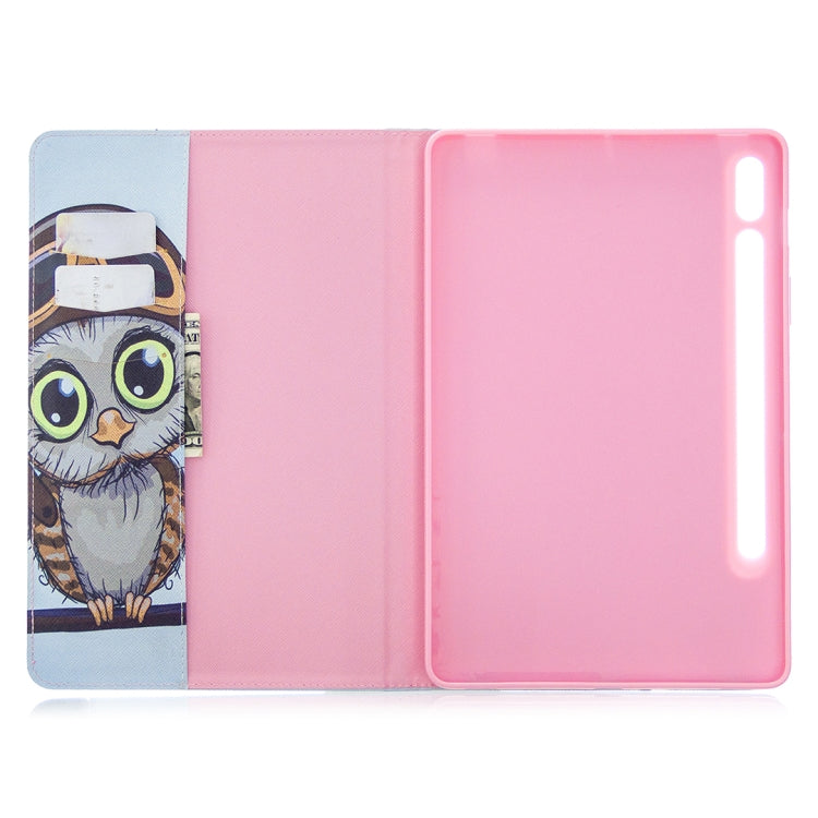For Samsung Galaxy Tab S8 / Galaxy Tab S7 T870 Colored Drawing Pattern Horizontal Flip Leather Case with Holder & Card Slots & Wallet(Owl) by buy2fix