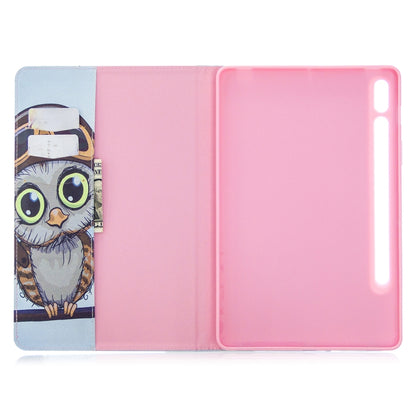 For Samsung Galaxy Tab S8 / Galaxy Tab S7 T870 Colored Drawing Pattern Horizontal Flip Leather Case with Holder & Card Slots & Wallet(Owl) by buy2fix