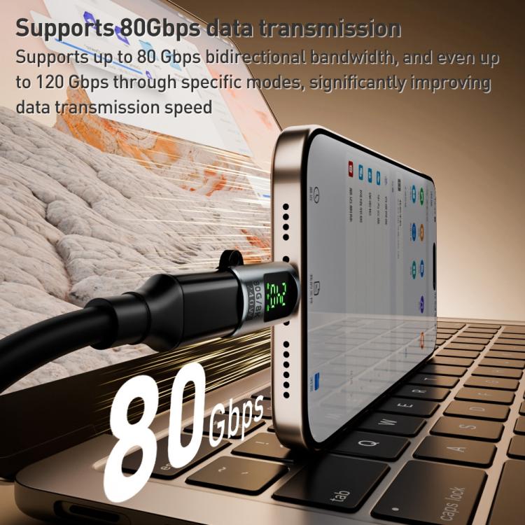 Type-C Male to Type-C Female 240W 80Gbps Adapter with Digital Display(Grey) - OTG Adapter by buy2fix | Online Shopping UK | buy2fix