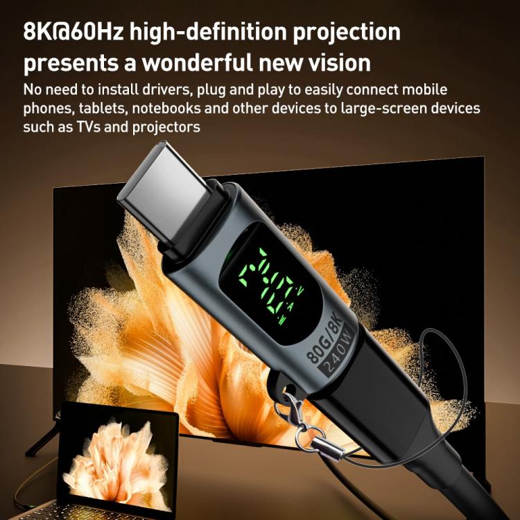 Type-C Male to Type-C Female 240W 80Gbps Adapter with Digital Display(White) - OTG Adapter by buy2fix | Online Shopping UK | buy2fix