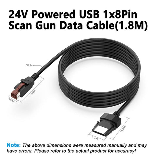 24V Powered USB to 8 Pin Stecker Data Cable for Printers POS Systems, Length:1.8m(Black) - USB Cable by buy2fix | Online Shopping UK | buy2fix