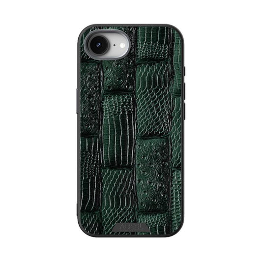 For iPhone 16e ABEEL Beast Pattern 6D Micro-Embossed MagSafe Genuine Leather Phone Case(Green) - iPhone 16e Cases by buy2fix | Online Shopping UK | buy2fix