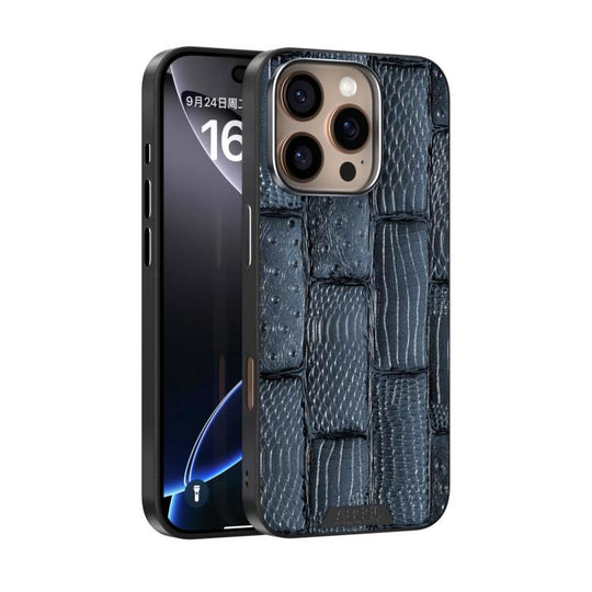 For iPhone 16 Pro ABEEL Beast Pattern 6D Micro-Embossed MagSafe Genuine Leather Phone Case(Blue)
