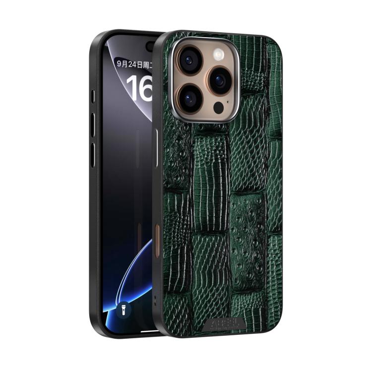 For iPhone 16 Pro ABEEL Beast Pattern 6D Micro-Embossed MagSafe Genuine Leather Phone Case(Green) - iPhone 16 Pro Cases by buy2fix | Online Shopping UK | buy2fix