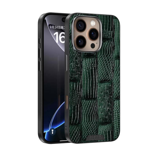 For iPhone 16 Pro ABEEL Beast Pattern 6D Micro-Embossed MagSafe Genuine Leather Phone Case(Green)