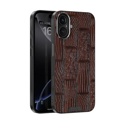 For iPhone 16 Plus ABEEL Beast Pattern 6D Micro-Embossed MagSafe Genuine Leather Phone Case(Brown) - iPhone 16 Plus Cases by buy2fix | Online Shopping UK | buy2fix