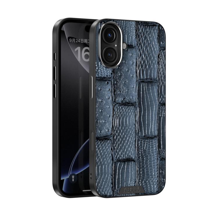 For iPhone 16 Plus ABEEL Beast Pattern 6D Micro-Embossed MagSafe Genuine Leather Phone Case(Blue) - iPhone 16 Plus Cases by buy2fix | Online Shopping UK | buy2fix