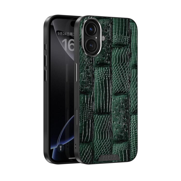 For iPhone 16 Plus ABEEL Beast Pattern 6D Micro-Embossed MagSafe Genuine Leather Phone Case(Green) - iPhone 16 Plus Cases by buy2fix | Online Shopping UK | buy2fix