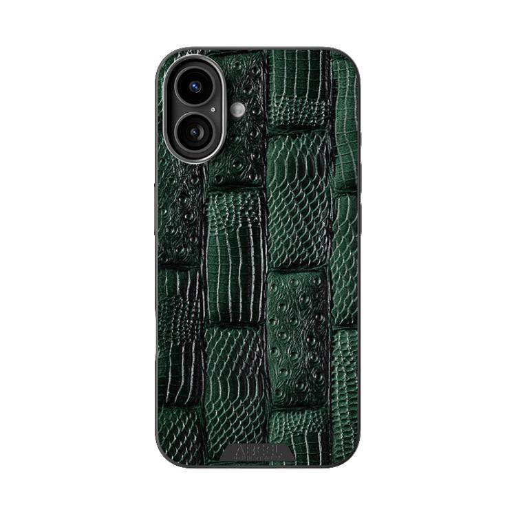 For iPhone 16 Plus ABEEL Beast Pattern 6D Micro-Embossed MagSafe Genuine Leather Phone Case(Green) - iPhone 16 Plus Cases by buy2fix | Online Shopping UK | buy2fix
