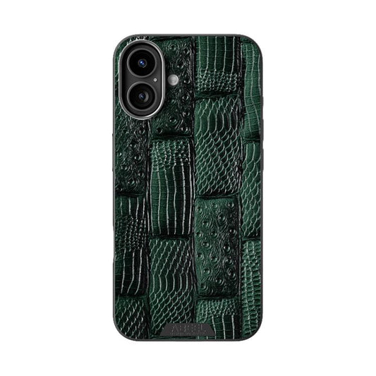For iPhone 16 Plus ABEEL Beast Pattern 6D Micro-Embossed MagSafe Genuine Leather Phone Case(Green) - iPhone 16 Plus Cases by buy2fix | Online Shopping UK | buy2fix