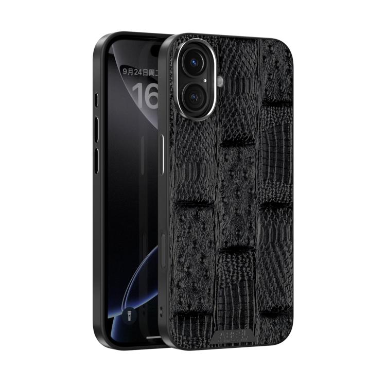 For iPhone 16 ABEEL Beast Pattern 6D Micro-Embossed MagSafe Genuine Leather Phone Case(Black) - iPhone 16 Cases by buy2fix | Online Shopping UK | buy2fix
