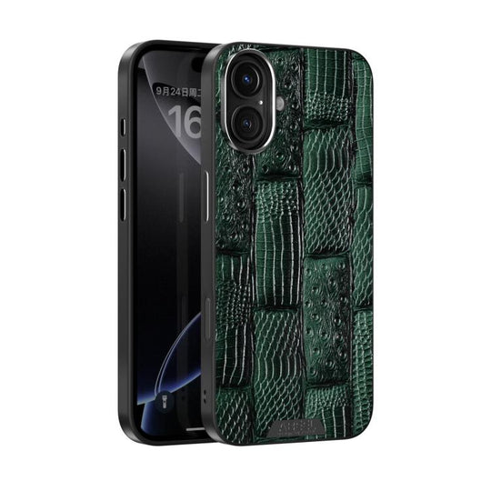For iPhone 16 ABEEL Beast Pattern 6D Micro-Embossed MagSafe Genuine Leather Phone Case(Green)