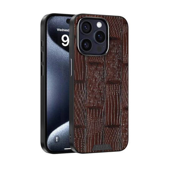 For iPhone 15 Pro Max ABEEL Beast Pattern 6D Micro-Embossed MagSafe Genuine Leather Phone Case(Brown)