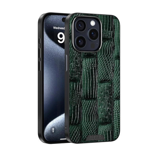 For iPhone 15 Pro Max ABEEL Beast Pattern 6D Micro-Embossed MagSafe Genuine Leather Phone Case(Green)