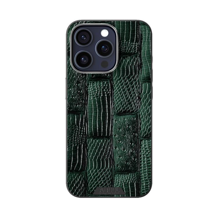 For iPhone 15 Pro ABEEL Beast Pattern 6D Micro-Embossed MagSafe Genuine Leather Phone Case(Green) - iPhone 15 Pro Cases by buy2fix | Online Shopping UK | buy2fix