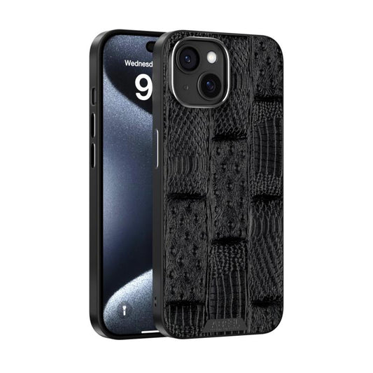 For iPhone 15 Plus ABEEL Beast Pattern 6D Micro-Embossed MagSafe Genuine Leather Phone Case(Black) - iPhone 15 Plus Cases by buy2fix | Online Shopping UK | buy2fix