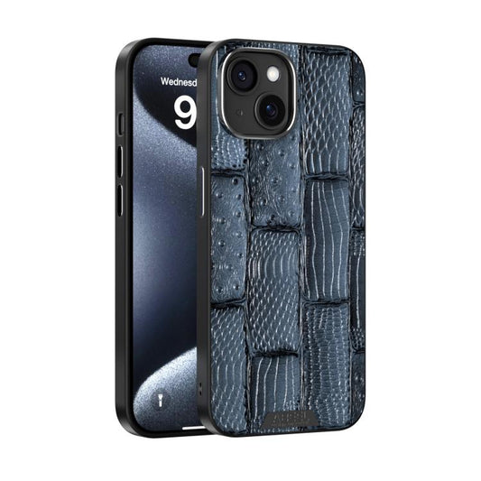 For iPhone 15 Plus ABEEL Beast Pattern 6D Micro-Embossed MagSafe Genuine Leather Phone Case(Blue) - iPhone 15 Plus Cases by buy2fix | Online Shopping UK | buy2fix