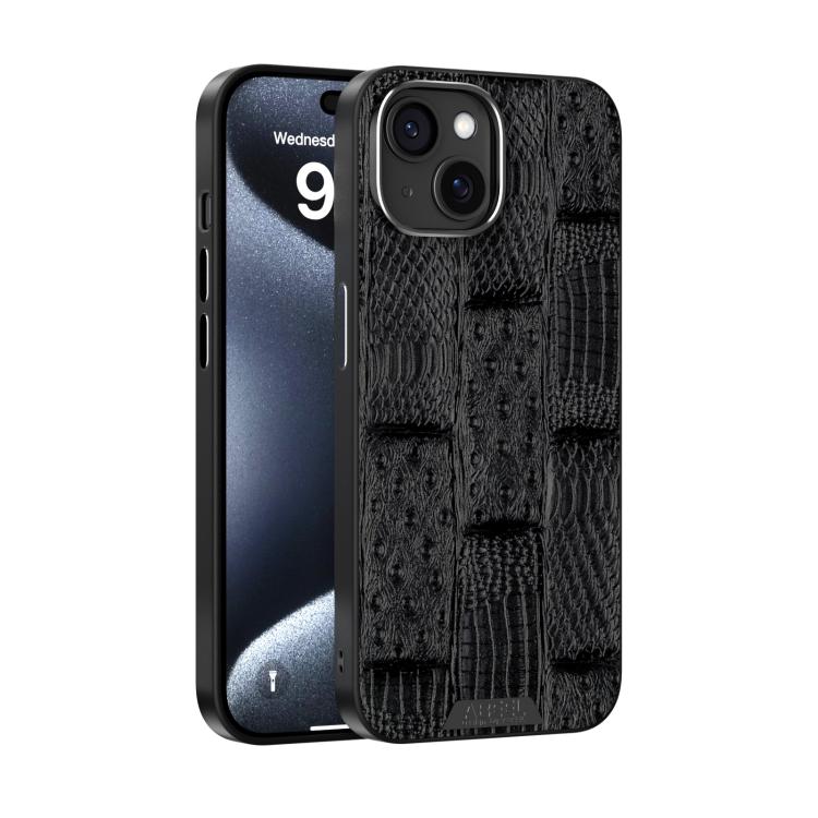For iPhone 15 ABEEL Beast Pattern 6D Micro-Embossed MagSafe Genuine Leather Phone Case(Black) - iPhone 15 Cases by buy2fix | Online Shopping UK | buy2fix