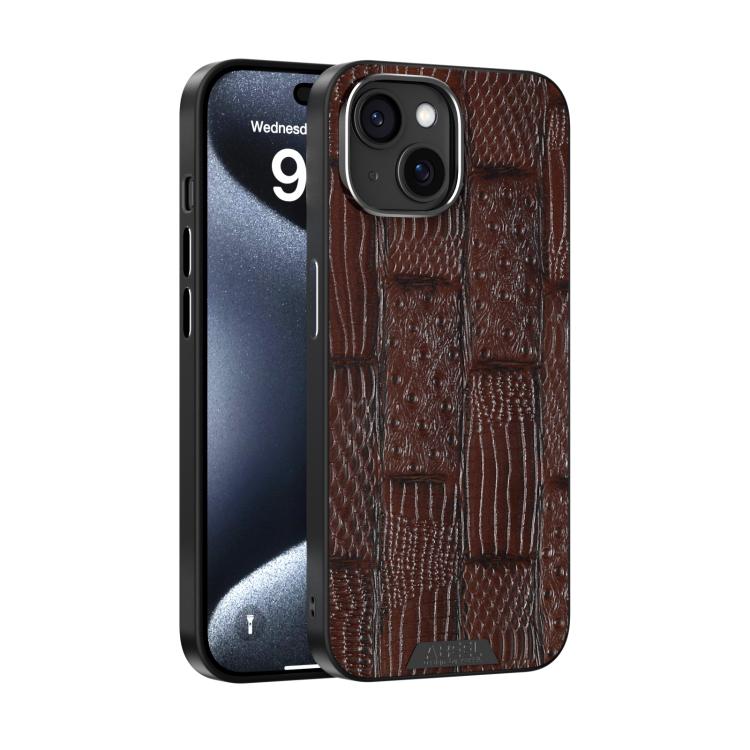 For iPhone 14 Plus ABEEL Beast Pattern 6D Micro-Embossed MagSafe Genuine Leather Phone Case(Brown) - iPhone 14 Plus Cases by buy2fix | Online Shopping UK | buy2fix