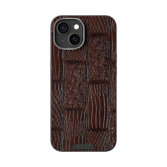 For iPhone 14 Plus ABEEL Beast Pattern 6D Micro-Embossed MagSafe Genuine Leather Phone Case(Brown) - iPhone 14 Plus Cases by buy2fix | Online Shopping UK | buy2fix