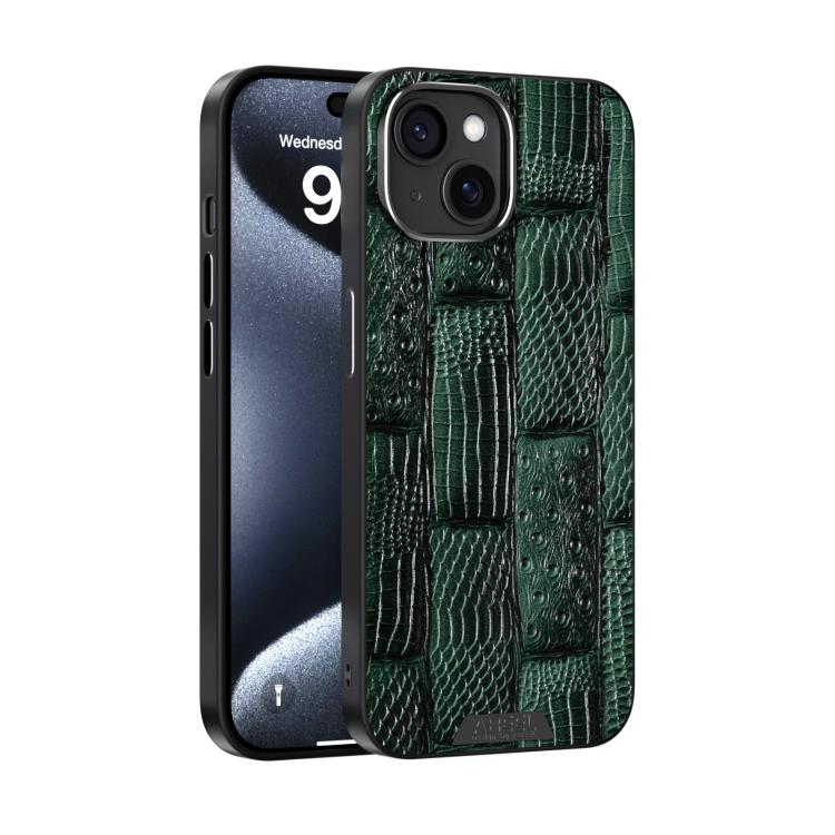 For iPhone 14 Plus ABEEL Beast Pattern 6D Micro-Embossed MagSafe Genuine Leather Phone Case(Green) - iPhone 14 Plus Cases by buy2fix | Online Shopping UK | buy2fix