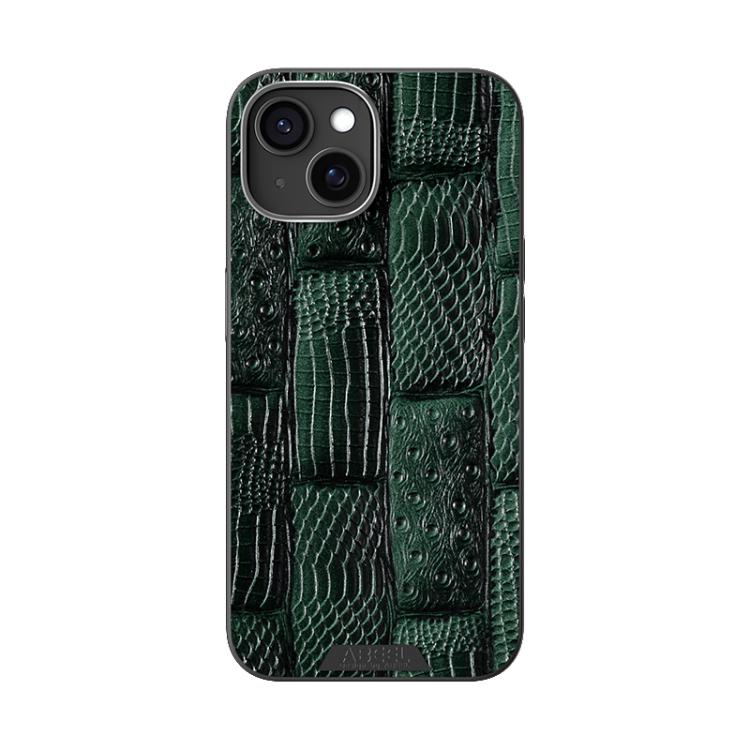 For iPhone 14 Plus ABEEL Beast Pattern 6D Micro-Embossed MagSafe Genuine Leather Phone Case(Green) - iPhone 14 Plus Cases by buy2fix | Online Shopping UK | buy2fix
