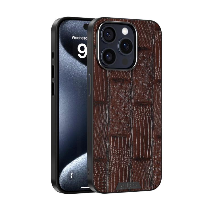 For iPhone 14 Pro ABEEL Beast Pattern 6D Micro-Embossed MagSafe Genuine Leather Phone Case(Brown) - iPhone 14 Pro Cases by buy2fix | Online Shopping UK | buy2fix