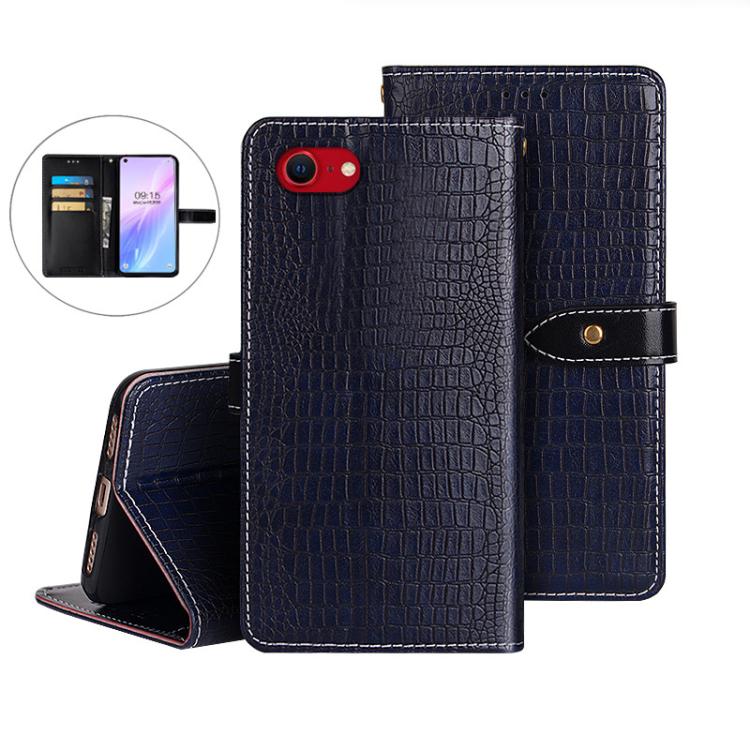 For iPhone 16e idewei Crocodile Texture Leather Phone Case(Dark Blue) - iPhone 16e Cases by idewei | Online Shopping UK | buy2fix