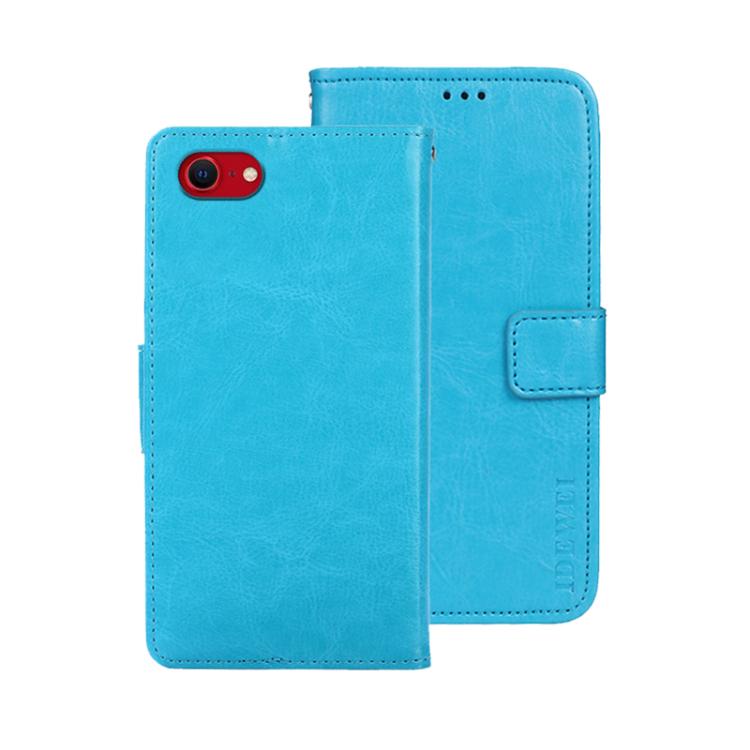 For iPhone 16e idewei Crazy Horse Texture Leather Phone Case(Sky Blue) - iPhone 16e Cases by idewei | Online Shopping UK | buy2fix
