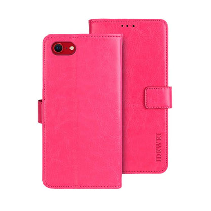 For iPhone 16e idewei Crazy Horse Texture Leather Phone Case(Rose Red) - iPhone 16e Cases by idewei | Online Shopping UK | buy2fix