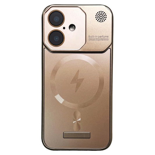 For iPhone 16 Frameless Aromatherapy MagSafe Magnetic PC Phone Case(Gold) - iPhone 16 Cases by buy2fix | Online Shopping UK | buy2fix