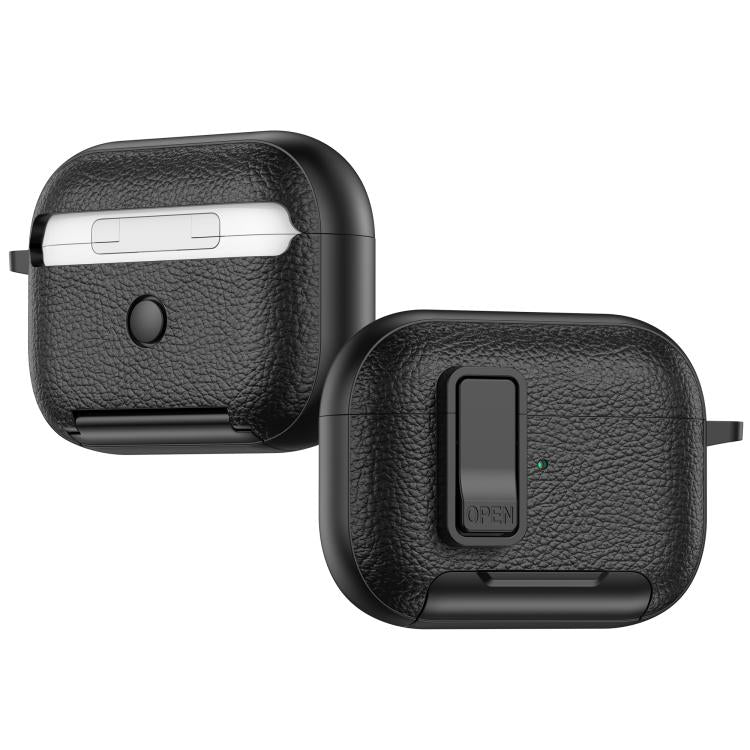 For AirPods Pro Leather Texture Wireless Earphones Case with Hook & Holder(Black Red) - For AirPods Pro by buy2fix | Online Shopping UK | buy2fix