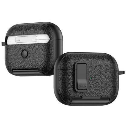 For AirPods Pro Leather Texture Wireless Earphones Case with Hook & Holder(Black Red) - For AirPods Pro by buy2fix | Online Shopping UK | buy2fix