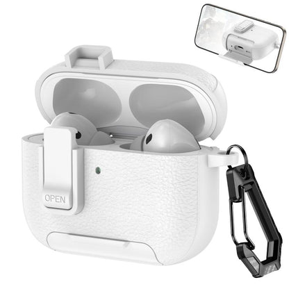 For AirPods Pro 3 Leather Texture Wireless Earphones Case with Hook & Holder(White) - For AirPods Pro 3 by buy2fix | Online Shopping UK | buy2fix