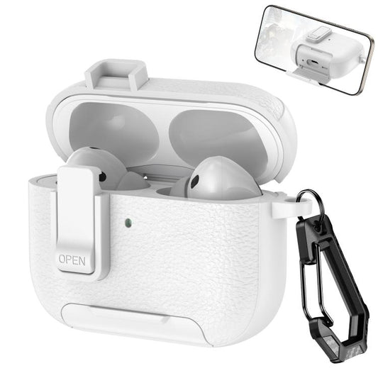 For AirPods Pro 3 Leather Texture Wireless Earphones Case with Hook & Holder(White) - For AirPods Pro 3 by buy2fix | Online Shopping UK | buy2fix