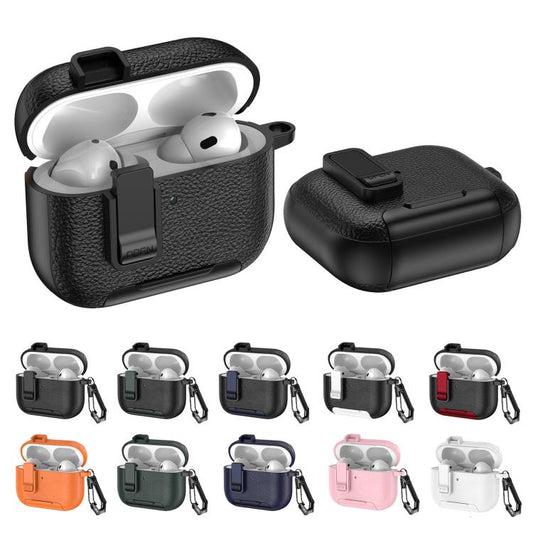 For AirPods Pro 3 Leather Texture Wireless Earphones Case with Hook & Holder(White) - For AirPods Pro 3 by buy2fix | Online Shopping UK | buy2fix