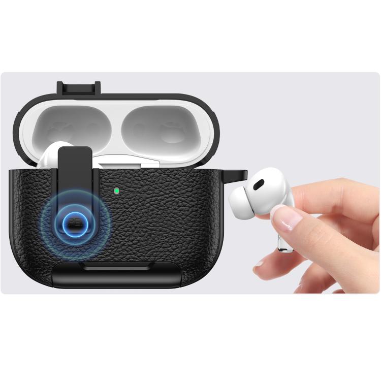 For AirPods Pro 3 Leather Texture Wireless Earphones Case with Hook & Holder(White) - For AirPods Pro 3 by buy2fix | Online Shopping UK | buy2fix