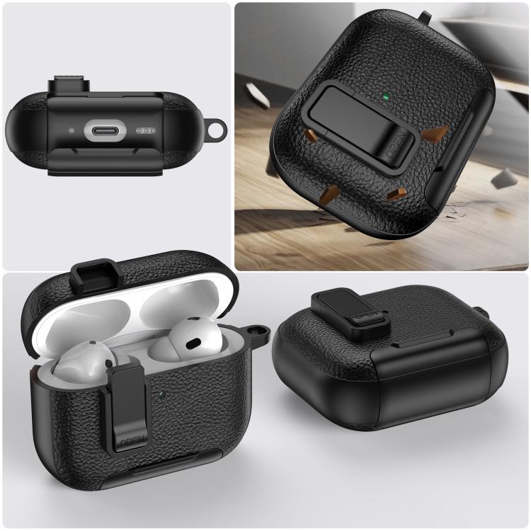 For AirPods Pro 3 Leather Texture Wireless Earphones Case with Hook & Holder(White) - For AirPods Pro 3 by buy2fix | Online Shopping UK | buy2fix