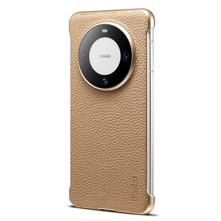 For Huawei Mate 60 Denior A20 Genuine Leather Litchi Texture MagSafe Frameless Phone Case(Khaki) - Huawei Cases by Denior | Online Shopping UK | buy2fix